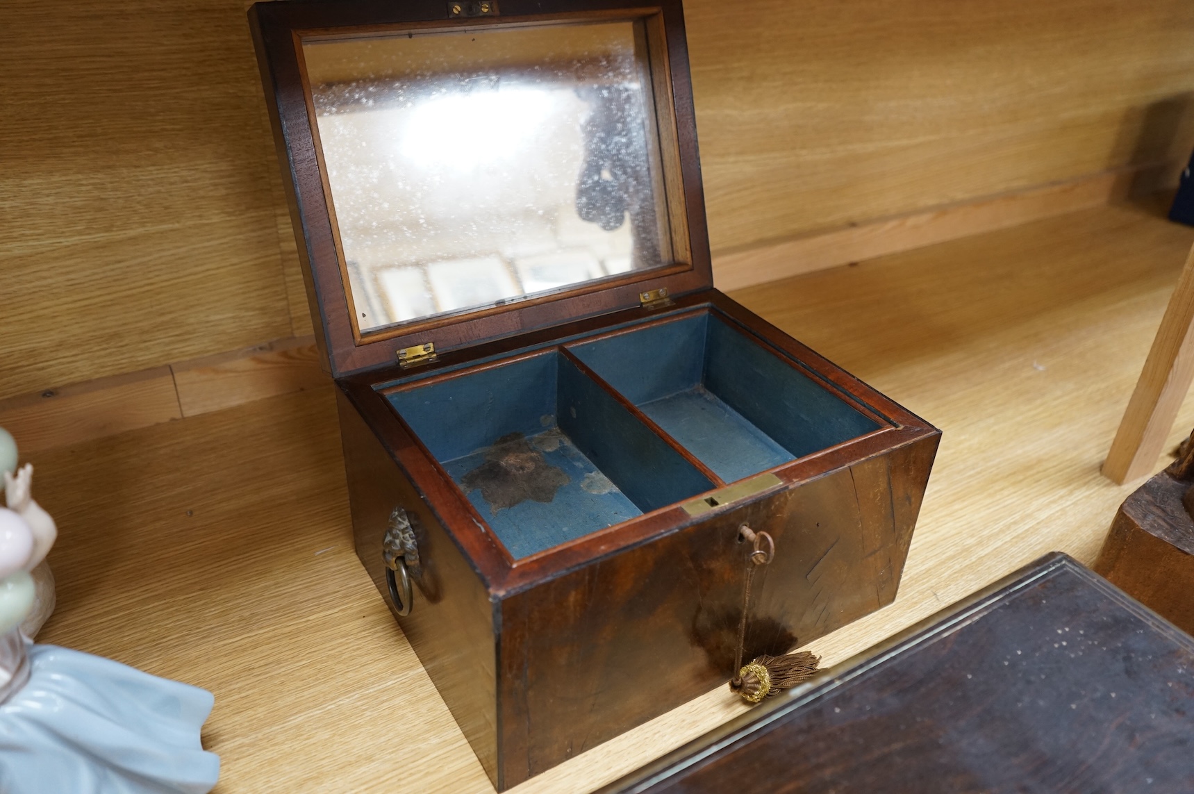 A Victorian brass mounted and inlaid rosewood sewing box together with a mahogany box